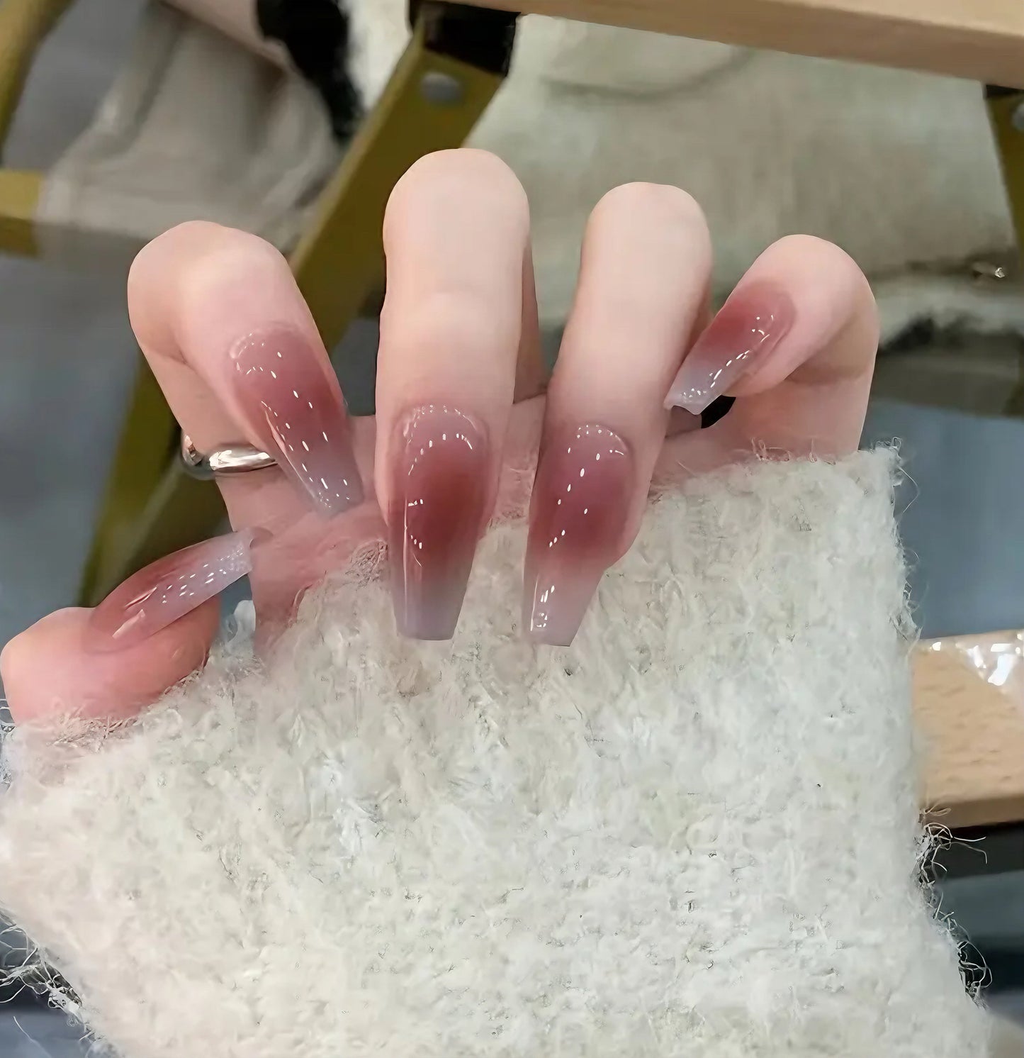 Red Gradient Blush Press On Nails With Purple French Tips (handmade) – PBI-01