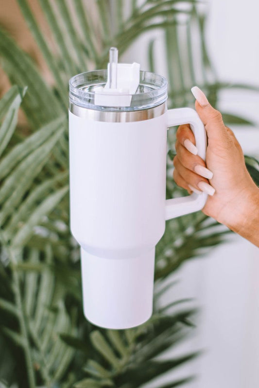 Premium 40oz White Tumbler with Handle & Straw – Stainless Steel, Insulated, Travel-Friendly